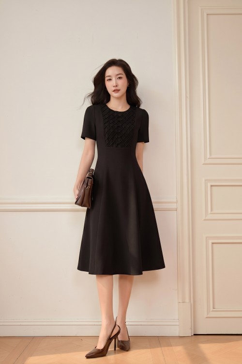 Sixdo Black Woven Flared Dress